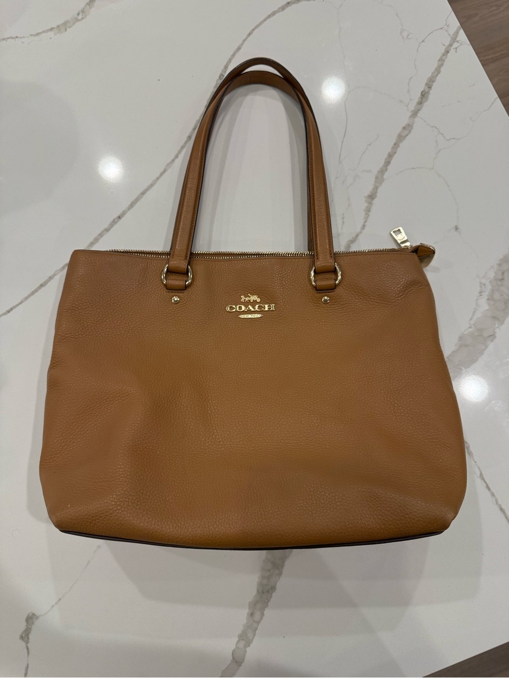 Coach Cognac Leather Tote with Gold Hardware